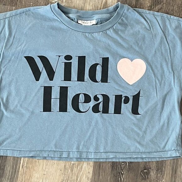 Topshop Wild Heart Cropped T-shirt Blue Size Small Short sleeve - Picture 3 of 10